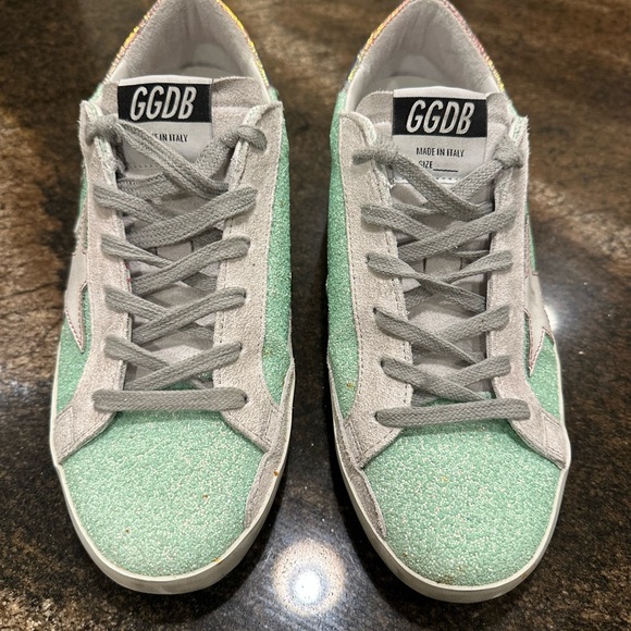 Golden Goose Shoes - Golden Goose Mint Glitter Superstars.